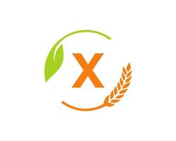 logo de l'agriculture sur le concept de lettre x. création de logo d'agriculture et d'élevage. agro-industrie, éco-ferme et conception de campagne rurale vecteur