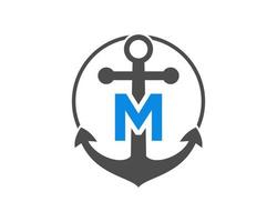 lettre initiale m logo d'ancre. marine, logo bateau à voile vecteur