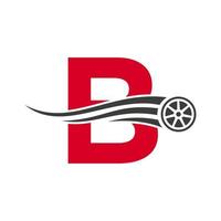 lettre de voiture de sport b concept de conception de logo de réparation de voiture automobile avec modèle vectoriel d'icône de pneu de transport