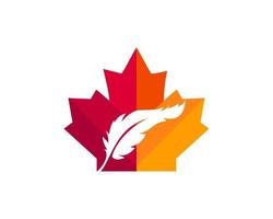 feuille d'érable rouge avec logo plume. logo plume canadienne vecteur