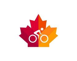 création de logo de vélo d'érable. logo de motard canadien. feuille d'érable rouge avec vecteur de concept de cycle