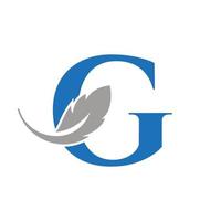 création de logo de plume de lettre g combinée avec du vin de plume d'oiseau pour avocat, symbole de la loi vecteur