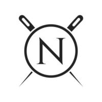 lettre n tailleur logo, combinaison aiguille et fil pour broder, textile, mode, tissu, modèle de tissu vecteur