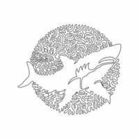 dessin en ligne continue à tourbillon unique de l'art abstrait du requin à nageoires courtes. ligne continue dessiner style d'illustration vectorielle de conception graphique de requin à museaux pointus pour icône, signe, décoration murale moderne minimalisme vecteur