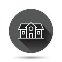 icône de bâtiment dans un style plat. illustration vectorielle maison sur fond rond noir avec effet d'ombre portée. concept d'entreprise de bouton de cercle de maison. vecteur