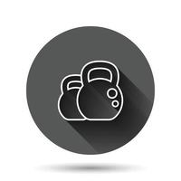icône de kettlebell dans un style plat. illustration vectorielle d'équipement de sport d'haltères sur fond rond noir avec effet d'ombre portée. concept d'entreprise bouton cercle haltère. vecteur