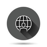 icône globale de personnes dans un style plat. illustration vectorielle de communication mondiale sur fond rond noir avec effet d'ombre portée. concept d'entreprise de bouton de cercle de coopération. vecteur