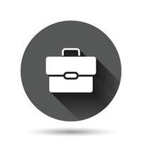 icône de porte-documents dans un style plat. illustration vectorielle de sac homme d'affaires sur fond rond noir avec effet d'ombre portée. concept d'entreprise de bouton de cercle de portefeuille. vecteur