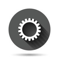 icône de vecteur d'engrenage dans un style plat. illustration de roue dentée sur fond rond noir avec effet d'ombre portée. concept d'entreprise de bouton de cercle de roue dentée de roue dentée.