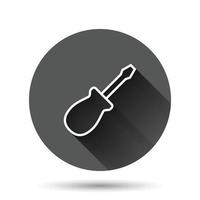 icône de clé dans un style plat. illustration vectorielle de clé à molette sur fond rond noir avec effet d'ombre portée. concept d'entreprise de bouton de cercle d'équipement de réparation. vecteur