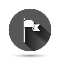 icône de drapeau dans un style plat. illustration vectorielle de broche sur fond rond noir avec effet d'ombre portée. concept d'entreprise bouton cercle mât de drapeau. vecteur