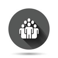icône de communication de personnes dans un style plat. illustration vectorielle de personnes sur fond rond noir avec effet d'ombre portée. concept d'entreprise de bouton de cercle de partenariat. vecteur