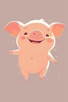 joyeux cochon de dessin animé joyeux. adorable petit porcelet. dessin illustration d'un animal de ferme. affiche heureuse vecteur