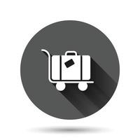icône de sac de voyage dans un style plat. illustration vectorielle de bagages sur fond rond noir avec effet d'ombre portée. concept d'entreprise de bouton de cercle de bagages. vecteur