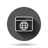 icône de domaine de site Web dans un style plat. illustration vectorielle d'adresse internet globale sur fond rond noir avec effet d'ombre portée. concept d'entreprise de bouton de cercle de serveur. vecteur