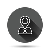 icône de broche de carte dans un style plat. illustration vectorielle de navigation gps sur fond rond noir avec effet d'ombre portée. localiser le concept d'entreprise de bouton de cercle de position. vecteur