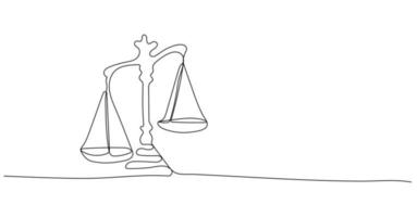 dessin continu d'une ligne d'échelles de justice déséquilibrées vecteur