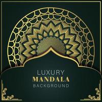 mandala de luxe doré avec un design élégant de fond noir pour le henné d'invitation d'anniversaire vecteur