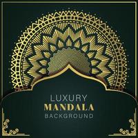 mandala de luxe doré avec un design élégant de fond noir pour le henné d'invitation d'anniversaire vecteur