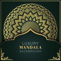 mandala de luxe doré avec un design élégant de fond noir pour le henné d'invitation d'anniversaire vecteur