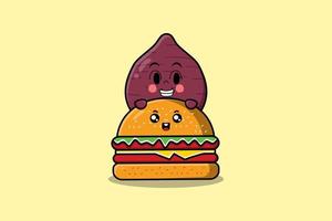 personnage de dessin animé mignon de patate douce caché dans un hamburger vecteur