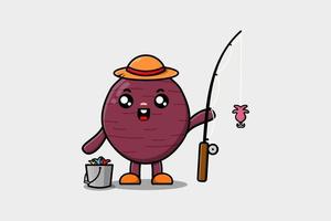 personnage de pêche prêt à la patate douce de dessin animé mignon vecteur