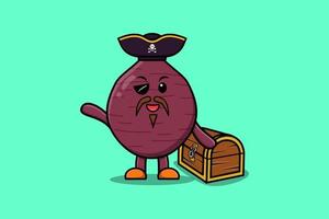 pirate de patate douce de dessin animé mignon avec boîte au trésor vecteur