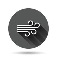 icône de vent dans un style plat. illustration vectorielle d'air sur fond rond noir avec effet d'ombre portée. concept d'entreprise de bouton de cercle de brise. vecteur