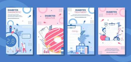 diabète test santé histoires de médias sociaux dessin animé plat illustration de modèles dessinés à la main vecteur