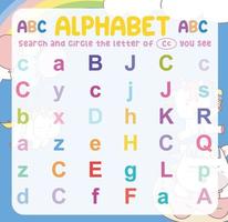 recherchez et encerclez la majuscule et la minuscule de la lettre a sur la feuille de travail. exercice pour que les enfants reconnaissent l'alphabet. fiche pédagogique pour le préscolaire. fichier vectoriel. vecteur