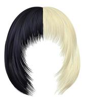 cheveux femme tendance couleurs noir et blond. kare avec frange . mode beauté. coloration 3d réaliste, vecteur