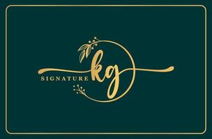 signature de luxe en or initiale kg logo design feuille et fleur isolées vecteur