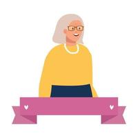 avatar de grand-mère avec dessin de vecteur de ruban