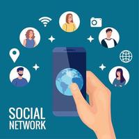 réseau social, personnes connectées par smartphone, communication et concept global vecteur