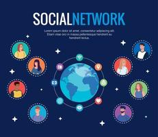 affiche de réseau social, personnes connectées pour un concept numérique, interactif, de communication et global vecteur