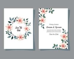 cartes de voeux avec fleurs, invitations de mariage avec fleurs avec décoration de branches et de feuilles vecteur