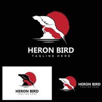 création de logo oiseau héron cigogne, oiseau héron volant sur le vecteur de la rivière, illustration de la marque du produit