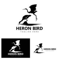 création de logo oiseau héron cigogne, oiseau héron volant sur le vecteur de la rivière, illustration de la marque du produit