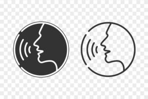 icônes de conversation. icône de baladodiffusion. profil latéral humain parlant. les ondes sonores. reconnaissance vocale, chant, commande vocale, concept de bruit. illustration vectorielle. vecteur