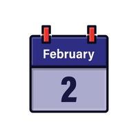 2 février, icône du calendrier. jour mois. l'heure du rendez-vous. date du programme de l'événement. illustration vectorielle plane. vecteur