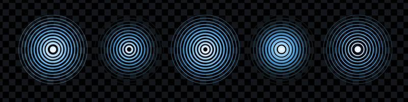 ligne d'impulsion radiale bleue sur fond noir. courbe effet de lumière de ligne bleue. signal cercle concentrique. élément graphique. ensemble d'effets de lumière ronds. spirale d'onde circulaire. illustration vectorielle isolée vecteur