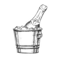 bouteille de champagne dans un seau avec vecteur d'encre de glace