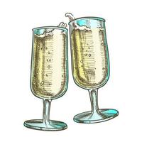 deux verres de champagne élégance vecteur de couleur