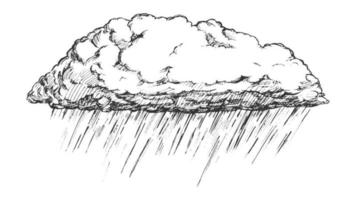 nuage pluvieux et vecteur rétro goutte d'eau qui tombe