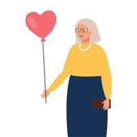 avatar de grand-mère avec conception de vecteur de ballon coeur