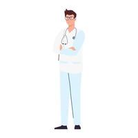 médecin professionnel avec stéthoscope et uniforme sur fond blanc vecteur