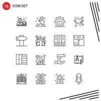 ensemble moderne de 16 contours pictogramme d'appareils de mariage signe coeur aimant éléments de conception vectoriels modifiables vecteur