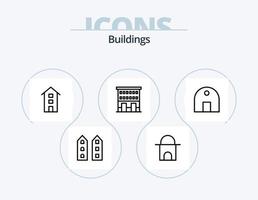 pack d'icônes de ligne de bâtiments 5 conception d'icônes. bâtiment de la ville. appartements. monument des eau. boutique. vitrine vecteur