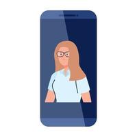 femme dans un smartphone, concept de médias sociaux vecteur