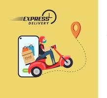 livraison express publication sur les réseaux sociaux, livraison de scooter, service de livraison en ligne ou annonces ou icône de livraison à vélo et à domicile vecteur
